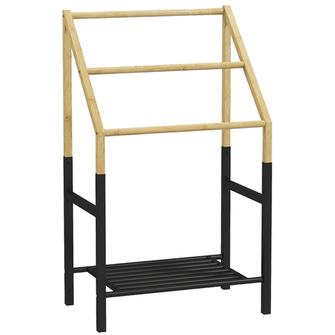 Rootz Bamboo Towel Holder - Freestanding Towel Stand - 3-Bar Design - Storage Shelf - Natural Wood - 51cm x 31cm x 85.5cm