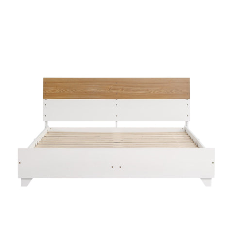 Rootz Double Bed with Headboard - Modern Bed - Sturdy Frame - Optimal Stability - 216.5cm x 172cm x 82cm - White + Natural