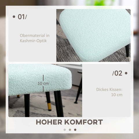 Rootz Stool with Cashmere-Look Fabric - Footrest - Steel Legs - Light Blue - 42cm x 42cm x 47cm