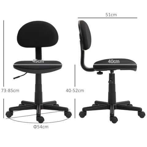 Rootz Rotot Office Chair - Ergonomic Seat - Armless Design - Black - Adjustable Comfort - 43cm x 51cm x 73-85cm