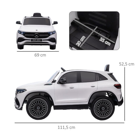Rootz Electric Children's Car - Licensed Mercedes-Benz EQA - Kids Ride-On Car - Music & Headlights - Remote Control - 111.5cm x 69cm x 52.5cm - White