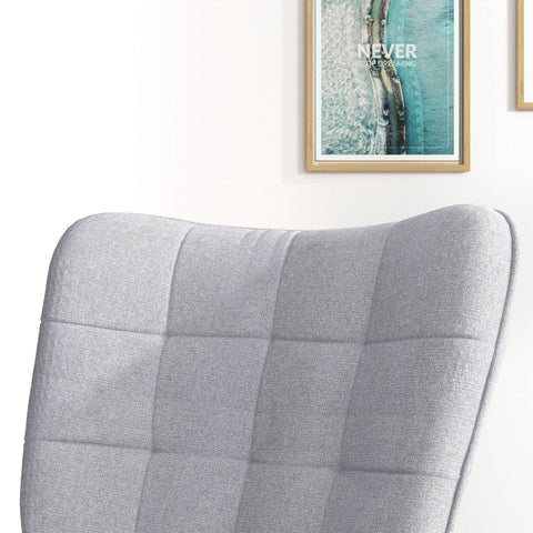 Rootz Rocking Chair with Ottoman - Scandi Design - Beech Wood - Comfortable Padding - Stylish - Durable - 64cm x 89cm x 90cm - Gray