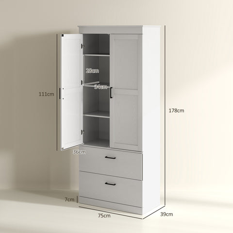 Rootz Freestanding Kitchen Cabinet - Pantry Storage - Living Room Cabinet - Adjustable Shelves - 75W x 39D x 178H cm