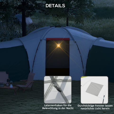 Rootz Camping Tent for 6-9 People - 4 Room Tents - Waterproof Tents - Ultimate Comfort - 615x615x225cm