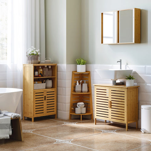 Rootz Bamboo Sink Base Cabinet - Bathroom Base Cabinet - Under Sink Storage - Elegant & Space-Saving - 66cm x 29cm x 61.5cm