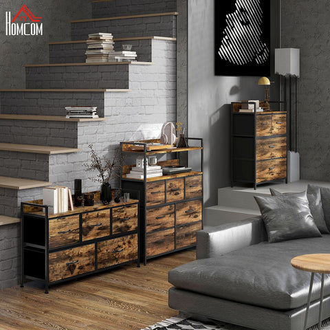 Rootz Chest of Drawers - Storage Cabinet - Industrial Style - Steel Frame - 98cm x 29cm x 63cm - Melamine Wood - Rustikalbraun