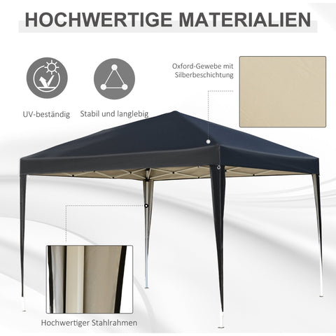 Rootz Pavilion Pop-Up Folding Pavilion - Garden Tent - Party Tent - UV Protection - 2.95m x 2.95m x 2.55m Steel+Oxford Fabric Black