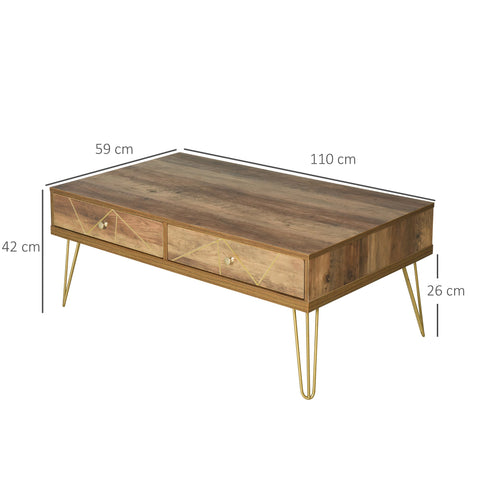 Rootz Wooden Coffee Table - Living Room Table - Large Table Top - Luxurious Design - 110L x 59W x 42H cm