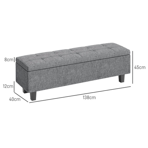 Rootz Linen Look Storage Bench - Storage Seat Chest - Tufted Storage Bench - Hidden Storage - 138cm x 40cm x 45cm