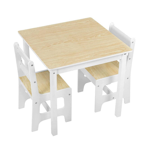 Rootz Children's Table and Chair Set - Kids' Furniture Set - Study and Activity Table - Child-Friendly Design, Safety Features, Durable Build - MDF, Natural Wood Finish - Table: 60x60x55 cm, Chairs: 30x30x55 cm
