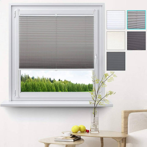 Rootz Pleated Clamping Blind - Easyfix Grey - No-Drill Window Shade - Sun Protection - 60cm x 130cm