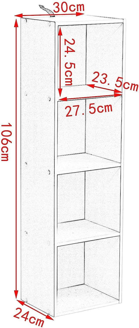 Rootz White Cube Shelf - Bookcase - Storage Organizer - MDF Board - Stable & Secure - Maximizes Space - Easy Assembly - 30cm x 106cm x 24cm