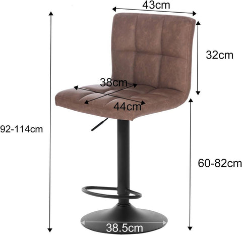 Rootz Bar Stool - Counter Stool - Adjustable Bar Chair - Ergonomic Comfort - Durable & Long-Lasting - Stable & Safe - Faux Leather & Metal - 44cm x 38cm x 92-114cm