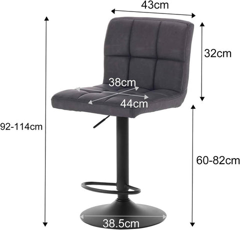Rootz Bar Stool - Counter Stool - Adjustable Bar Chair - Ergonomic Design - Durable Construction - Versatile Use - Faux Leather and Metal - Seat: 44cm x 38cm, Height: 92cm-114cm