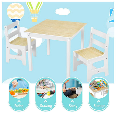 Rootz Children's Table and Chair Set - Kids' Furniture Set - Study and Activity Table - Child-Friendly Design, Safety Features, Durable Build - MDF, Natural Wood Finish - Table: 60x60x55 cm, Chairs: 30x30x55 cm