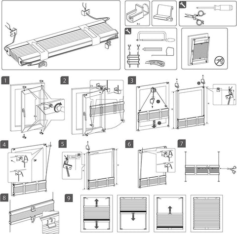 Rootz Grey Pleated Window Blind - Clamping Fix - Easy Installation - Sun & Privacy Protection - 75cm x 130cm