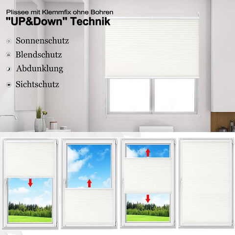 Rootz Pleated Blind - EasyFix Shade - Clamping Blind - No Drilling - Privacy Screen - 50x120cm