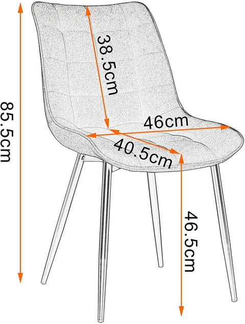 Rootz Modern Linen Dining Chairs - Metal Legs - Comfortable Seating - Durable and Sturdy - Versatile Design - 85.5cm x 46cm x 40.5cm