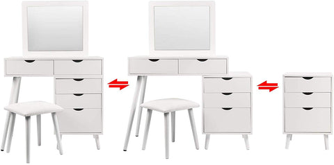 Rootz Cosmetic Dressing Table Set with Stool - Vanity Desk - Makeup Station - Ample Storage, Versatile Design, Built-in Large Mirror - MDF and Glass - 80cm x 40cm x 125cm