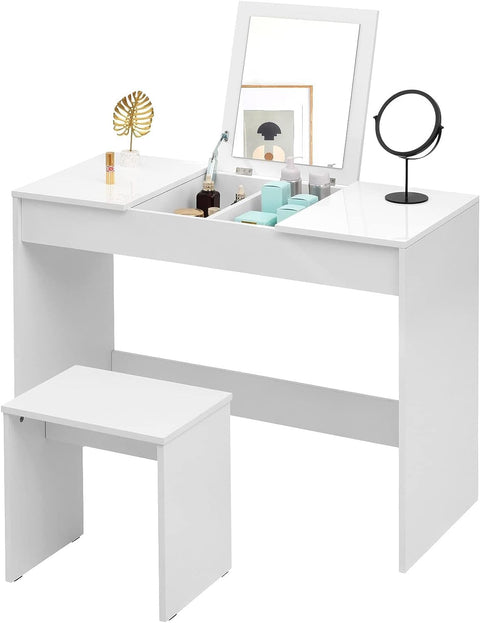 Rootz Dressing Table with Stool - Vanity Set - Makeup Desk - High-Quality Wood - Versatile Folding Mirror - Efficient Storage - 45cm x 76cm x 100cm