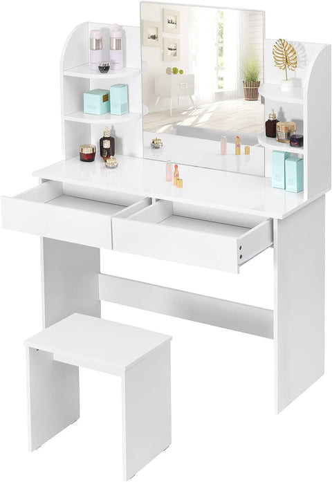 Rootz Dressing Table Set with Stool and Mirror - Vanity Desk - Makeup Table - High-Quality Wood - Ample Storage - Large Mirror - Durable Design - 40cm x 143cm x 108cm