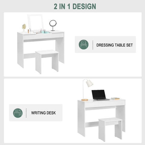 Rootz Dressing Table with Stool - Vanity Set - Makeup Desk - High-Quality Wood - Versatile Folding Mirror - Efficient Storage - 45cm x 76cm x 100cm
