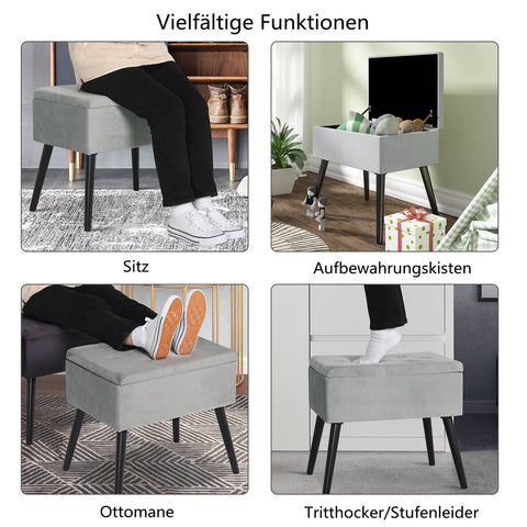 Rootz Velvet Storage Stool - Ottoman - Footrest - Comfortable Seating - Hidden Storage - Robust Design - 50cm x 35cm x 45cm