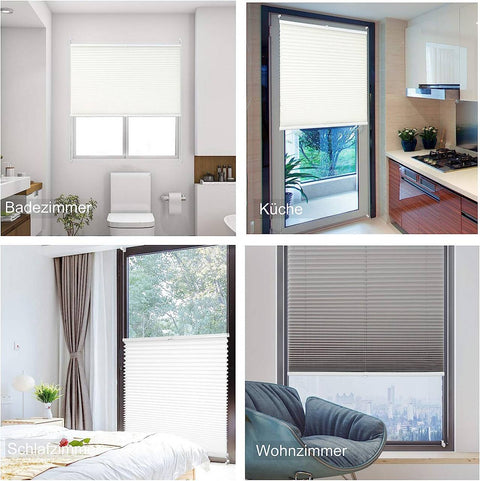 Rootz Pleated Window Blind - Clamp Blinds - EasyFix Shades - No Drill Installation - Opaque Privacy - 65cm x 220cm White
