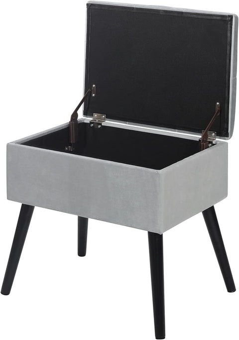 Rootz Velvet Storage Stool - Ottoman - Footrest - Comfortable Seating - Hidden Storage - Robust Design - 50cm x 35cm x 45cm