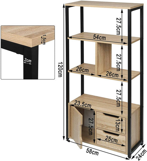 Rootz Standing Shelf Bookcase with Cupboard - Bookshelf - Storage Cabinet - Elegant Design - Durable Construction - Eco-Friendly Materials - 58cm x 24cm x 120cm