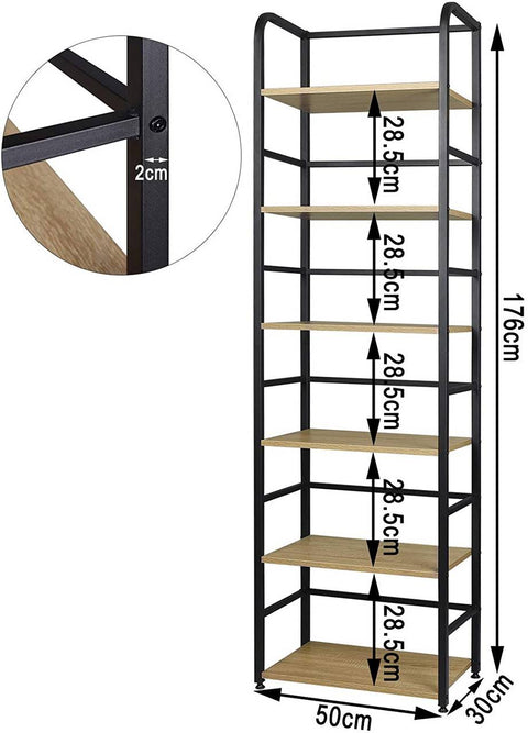 Rootz Industrial Style Standing Shelf - Storage Rack - Bookcase - Elegant Design - Robust Construction - Eco-Friendly Materials - 50cm x 30cm x 176cm