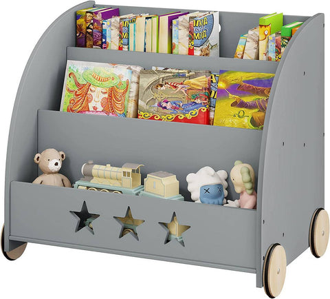 Rootz Children's Bookshelf - Kids' Bookcase - Nursery Furniture - Safe Non-Toxic Materials - Engaging Star Design - Mobile with Quiet Wheels - 62cm x 57cm x 42cm