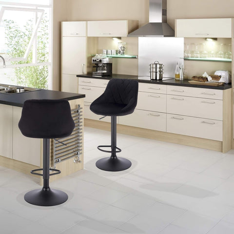 Rootz Velvet Bar Stool - Adjustable Counter Chair - Swivel Seat - Comfortable High-Density Foam - Easy Assembly - 84cm-106cm x 35cm x 38cm