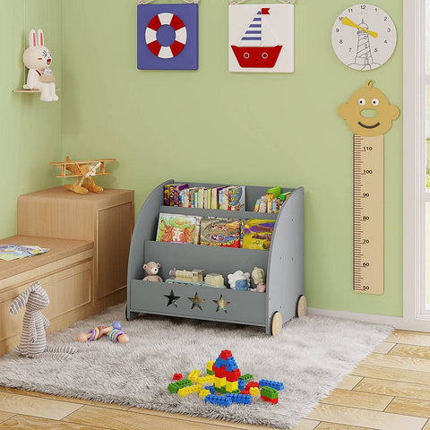 Rootz Children's Bookshelf - Kids' Bookcase - Nursery Furniture - Safe Non-Toxic Materials - Engaging Star Design - Mobile with Quiet Wheels - 62cm x 57cm x 42cm