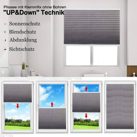 Rootz Pleated Blinds - Clamping Fix - Window Privacy - Sun Protection - White 85x100 cm - Easy Installation - No Drilling - Breathable Polyester