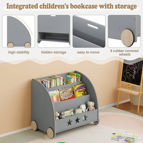 Rootz Children's Bookshelf - Kids' Bookcase - Nursery Furniture - Safe Non-Toxic Materials - Engaging Star Design - Mobile with Quiet Wheels - 62cm x 57cm x 42cm