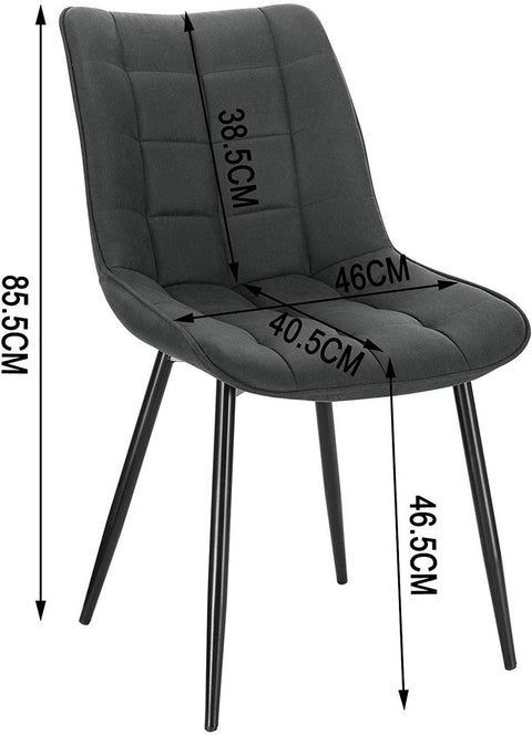 Rootz Set of 2 Dining Chairs - Kitchen Chairs - Upholstered Chairs - Comfortable Quilted Seat - Durable Metal Legs - Ergonomic Backrest - 46 x 40.5 cm Seat Size