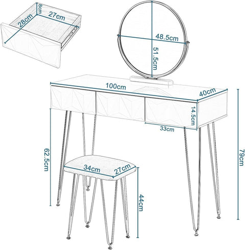 Rootz Elegante kaptafelset - Kaptafel - Make-upbureau - Stabiel en duurzaam - Efficiënte opslag - Luxe comfort - 100 cm x 79 cm x 40 cm