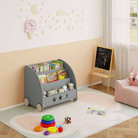 Rootz Children's Bookshelf - Kids' Bookcase - Nursery Furniture - Safe Non-Toxic Materials - Engaging Star Design - Mobile with Quiet Wheels - 62cm x 57cm x 42cm