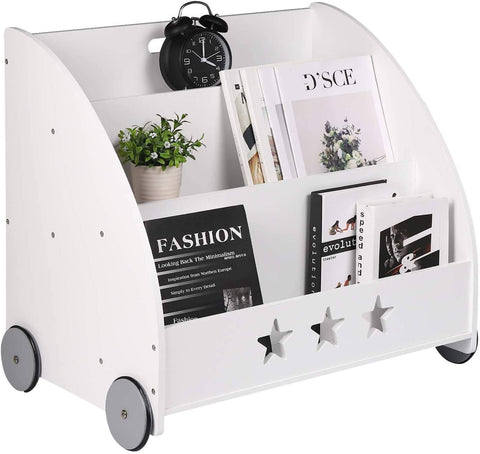 Rootz Children's Bookshelf - Kids' Storage Organizer - Nursery Bookcase - Safe MDF Material, Decorative Design, Mobile with Wheels - 62cm x 57cm x 42cm