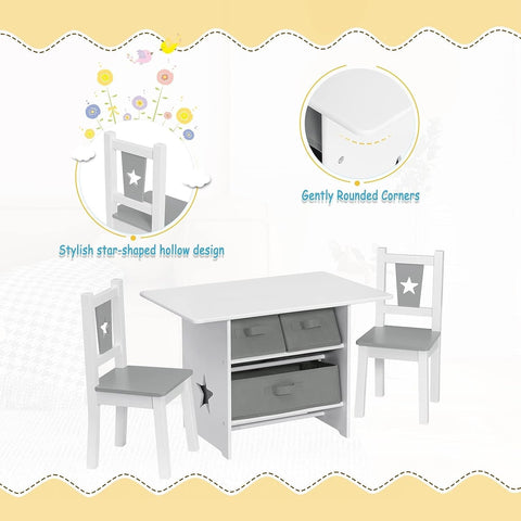 Rootz Children's Seating Group - Star-Patterned Table and Chairs - Kids' Activity Set - Safe Rounded Design, Ample Storage, Durable Build - Table: 72cm x 50cm x 49cm, Chair: 27cm x 52cm x 27cm