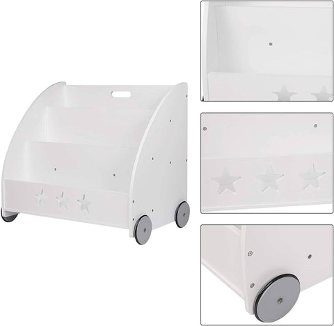 Rootz Children's Bookshelf - Kids' Storage Organizer - Nursery Bookcase - Safe MDF Material, Decorative Design, Mobile with Wheels - 62cm x 57cm x 42cm