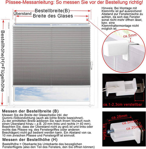 Rootz Pleated Clamping Blind - Crushed Optics - Privacy Screen - Breathable Polyester - 60cm x 200cm