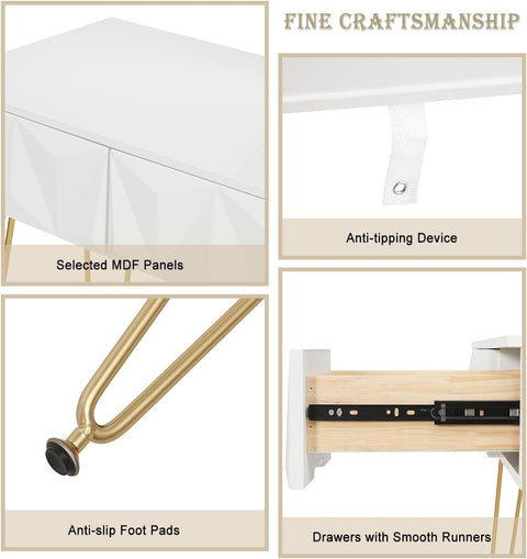 Rootz Elegante kaptafelset - Kaptafel - Make-upbureau - Stabiel en duurzaam - Efficiënte opslag - Luxe comfort - 100 cm x 79 cm x 40 cm