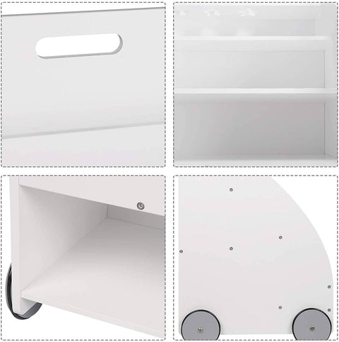 Rootz Children's Bookshelf - Kids' Storage Organizer - Nursery Bookcase - Safe MDF Material, Decorative Design, Mobile with Wheels - 62cm x 57cm x 42cm