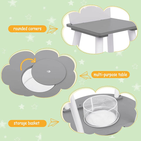 Rootz Children's Seating Group - Star-Patterned Table and Chairs - Kids' Furniture Set with Storage - Engaging Design - Safe and Durable - MDF and Pine Wood - Table: φ59.5 x 46 cm, Chair: 28.3 x 51.5 x 28.3 cm