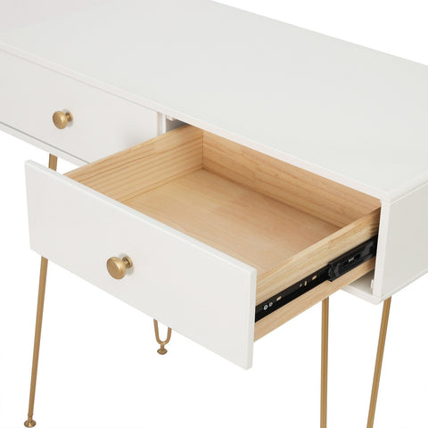 Rootz Elegant Dressing Table Set - Vanity Desk - Makeup Station - Detachable Round Mirror - Ample Storage - Durable Build - White and Gold - 80cm x 40cm x 81cm