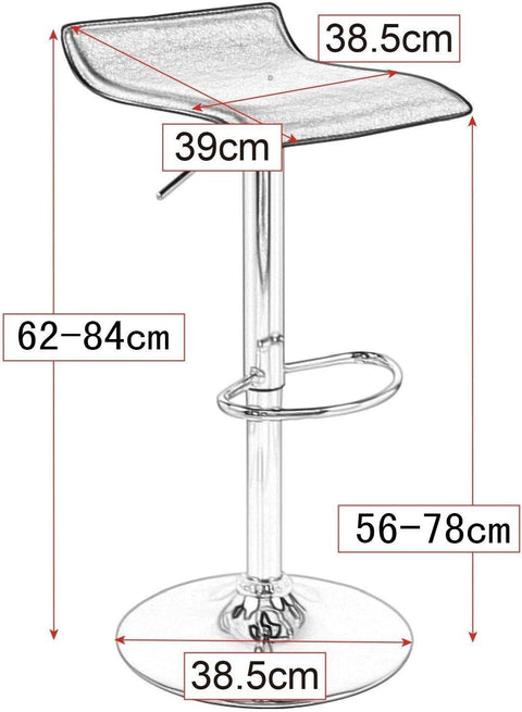Rootz Set of 2 Designer Bar Stools - Modern Barstools - Adjustable Counter Chairs - Comfortable, Versatile, Durable - Faux Leather, Chrome-Plated Metal - 63cm-83cm x 39cm x 38.5cm