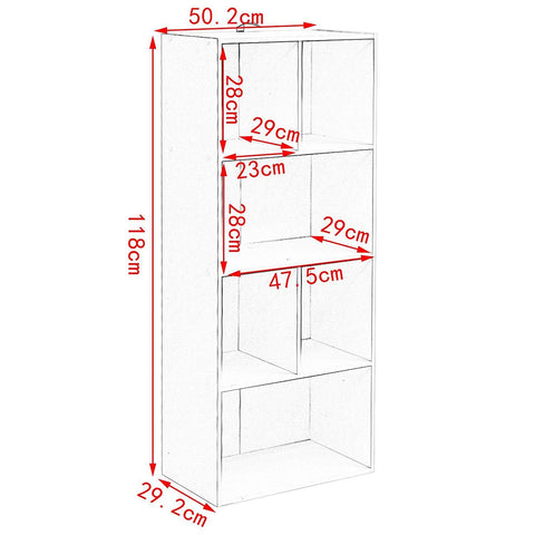 Rootz White Bookcase - Storage Shelf - Display Cabinet - Spacious, Space-Saving, Sturdy - 50.2cm x 29.2cm x 118cm