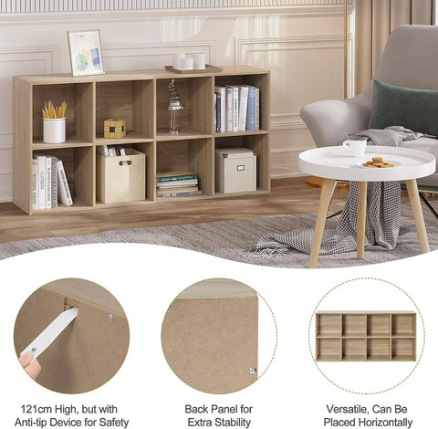 Rootz Multifunctional Freestanding Bookcase - Storage Organizer - Display Shelf - Stable & Secure, Space-Efficient, Easy Assembly - MDF & Melamine - 60cm x 121cm x 29.5cm